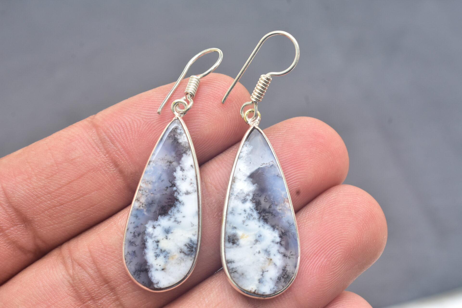 Dendrite Opal Cabochon / Plated Silver Earring / For Jewelry / Pear Shape / Loose Gemstone Jewelrys A-219