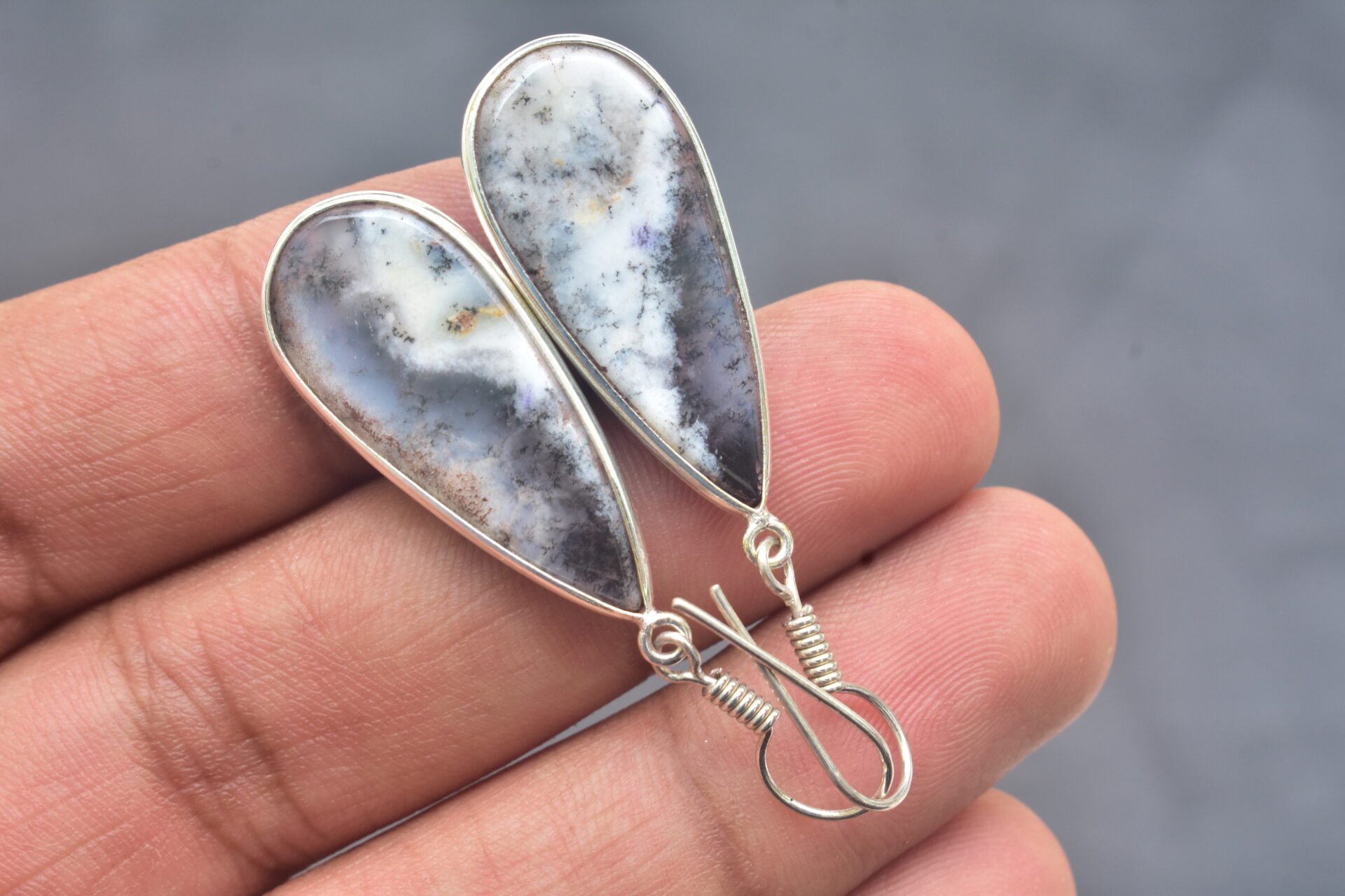 Dendrite Opal Cabochon / Plated Silver Earring / For Jewelry / Pear Shape / Loose Gemstone Jewelrys A-219 - Image 6