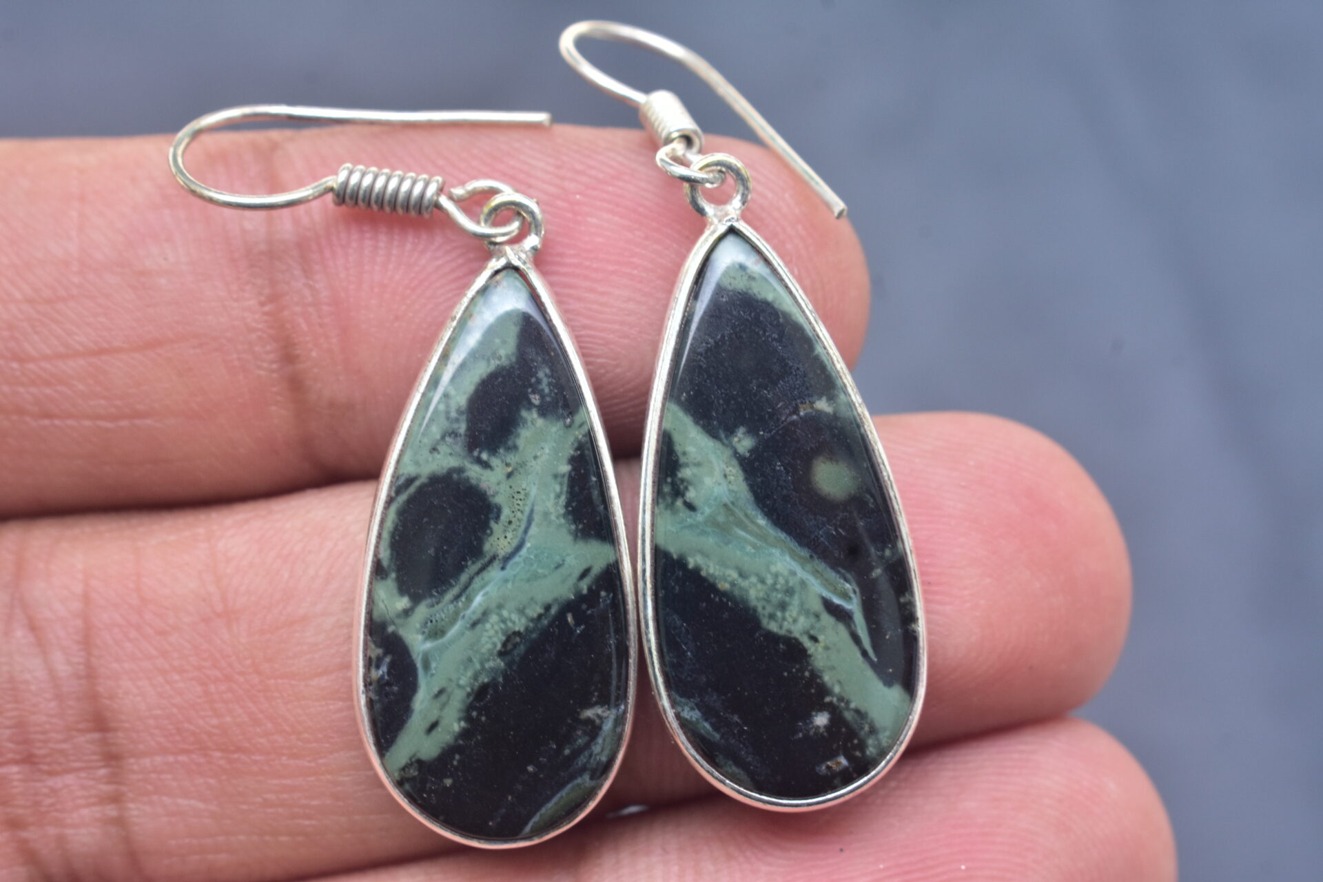 Kambaba Jasper Cabochon / Plated Silver Earring / For Jewelry / Pear Shape / Loose Gemstone Jewelrys A-220