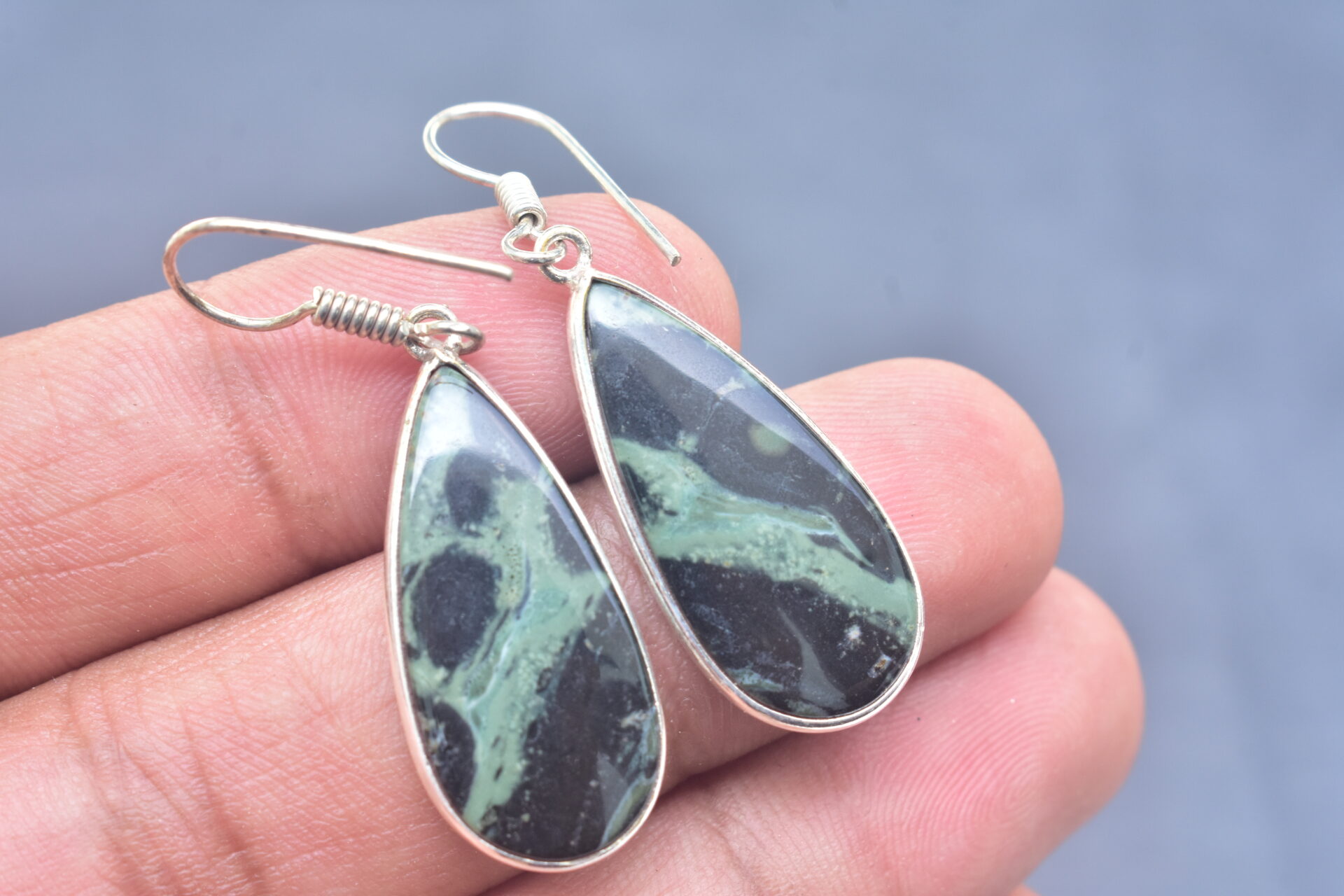 Kambaba Jasper Cabochon / Plated Silver Earring / For Jewelry / Pear Shape / Loose Gemstone Jewelrys A-220 - Image 3