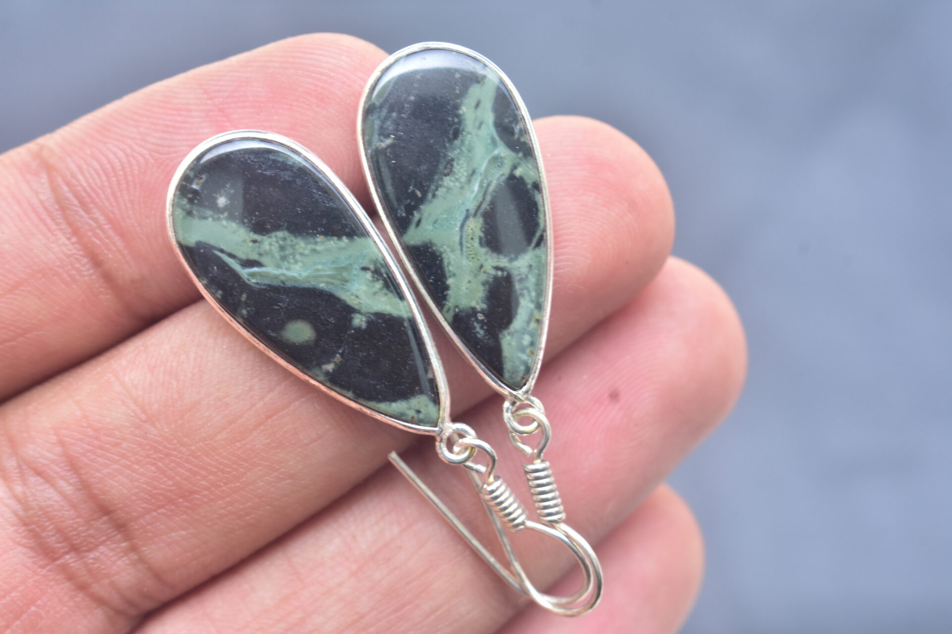 Kambaba Jasper Cabochon / Plated Silver Earring / For Jewelry / Pear Shape / Loose Gemstone Jewelrys A-220 - Image 4