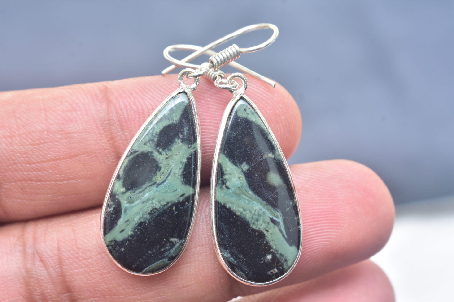 Kambaba Jasper Cabochon / Plated Silver Earring / For Jewelry / Pear Shape / Loose Gemstone Jewelrys A-220 - Image 5