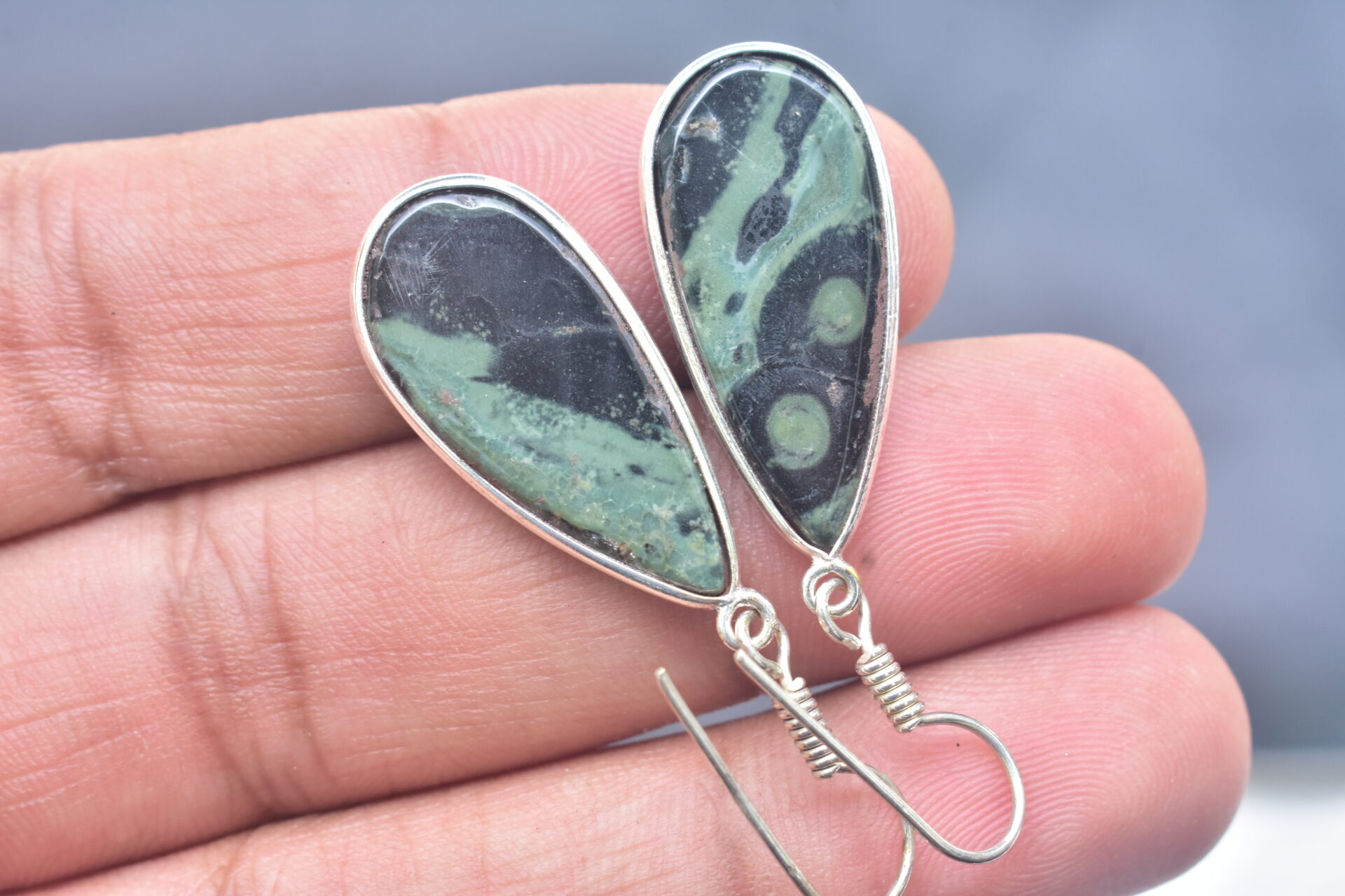 Kambaba Jasper Cabochon / Plated Silver Earring / For Jewelry / Pear Shape / Loose Gemstone Jewelrys A-220 - Image 6