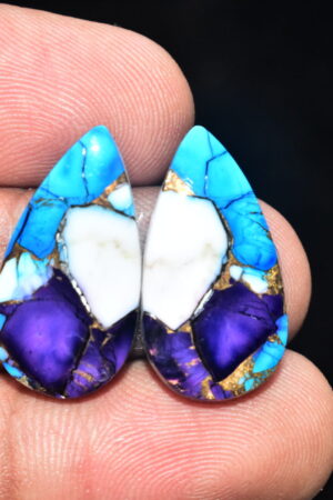 Blue Copper Turquoise Pair Cabochon / Turquoise Pair Cabochon / Pear Shape / 23.90 ct. / 24x13x4 mm. / Loose Gemstone / Q-629
