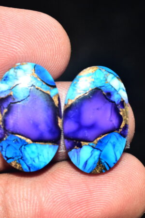 Blue Copper Turquoise Pair Cabochon / Turquoise Pair Cabochon / Oval Shape / 22.45 ct. / 21x13x4 mm. / Loose Gemstone / Q-638