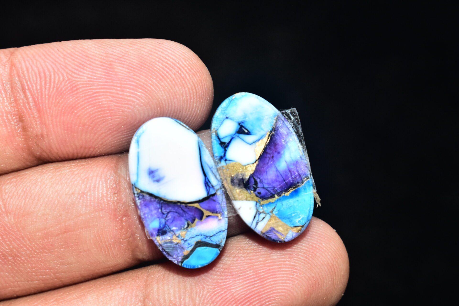 Blue Copper Turquoise Pair Cabochon / Turquoise Pair Cabochon / Oval Shape / 18.75 ct. / 22x12x4 mm. / Loose Gemstone / Q-615 - Image 2