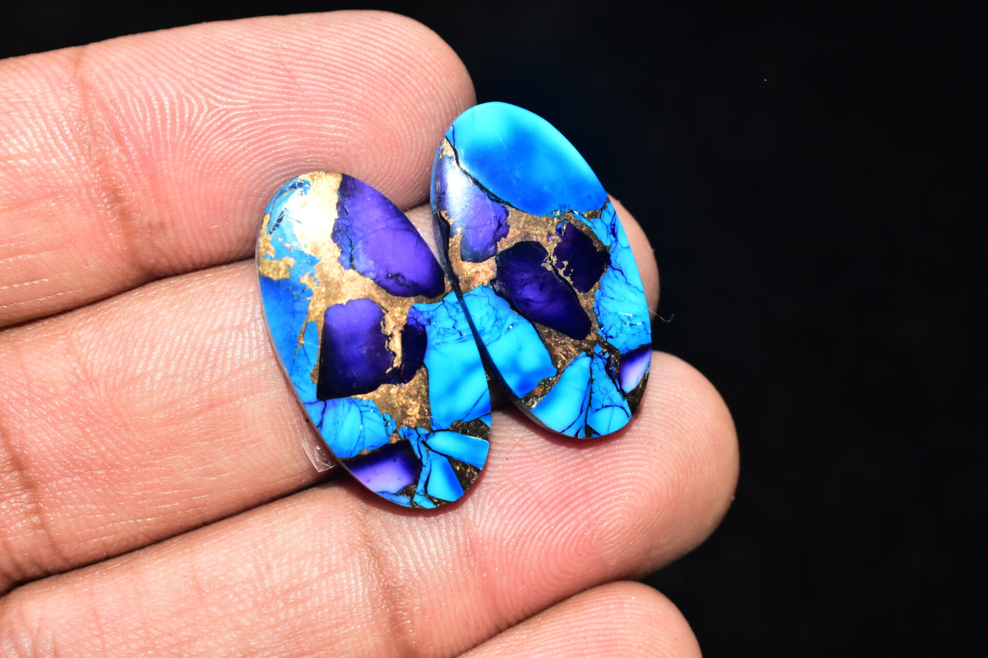 Blue Copper Turquoise Pair Cabochon / Turquoise Pair Cabochon / Oval Shape / 30.95 ct. / 26x13x4 mm. / Loose Gemstone / Q-621 - Image 3