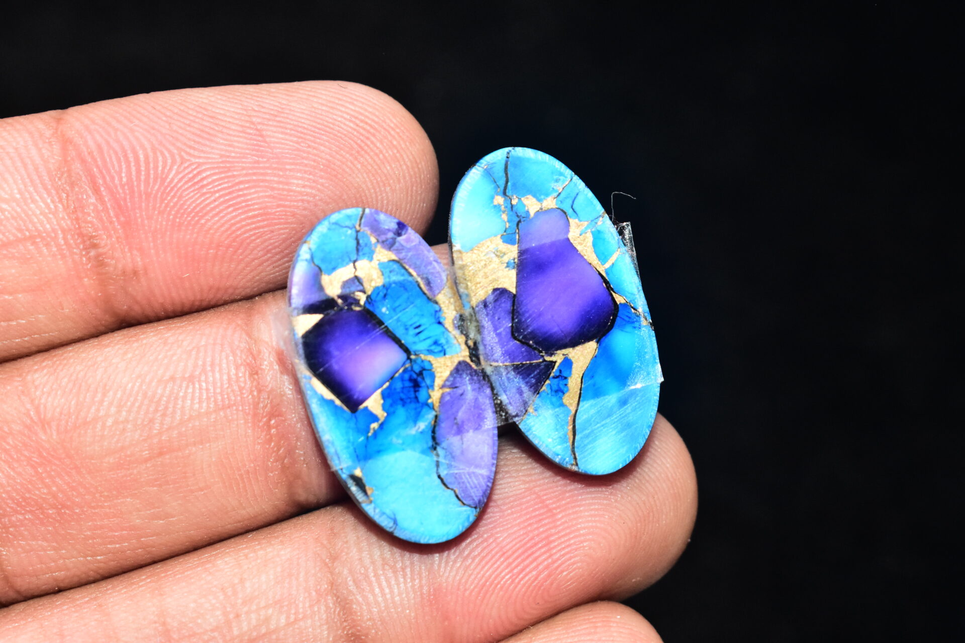 Blue Copper Turquoise Pair Cabochon / Turquoise Pair Cabochon / Oval Shape / 30.95 ct. / 26x13x4 mm. / Loose Gemstone / Q-621 - Image 2