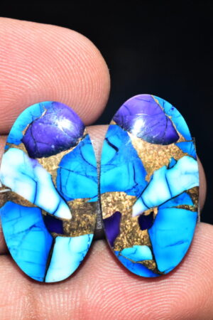 Blue Copper Turquoise Pair Cabochon / Turquoise Pair Cabochon / Oval Shape / 31.15 ct. / 25x14x4 mm. / Loose Gemstone / Q-631