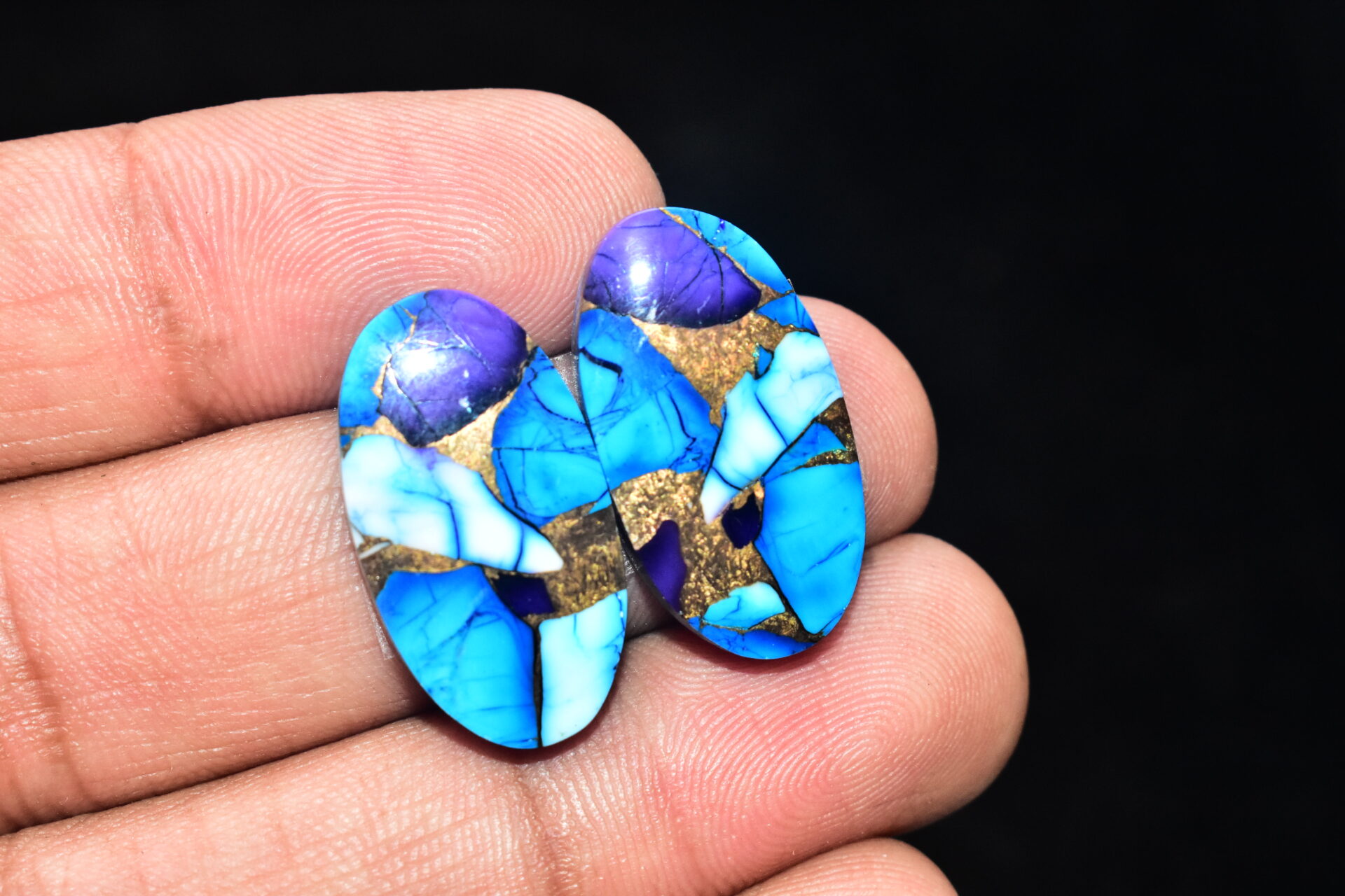 Blue Copper Turquoise Pair Cabochon / Turquoise Pair Cabochon / Oval Shape / 31.15 ct. / 25x14x4 mm. / Loose Gemstone / Q-631 - Image 4