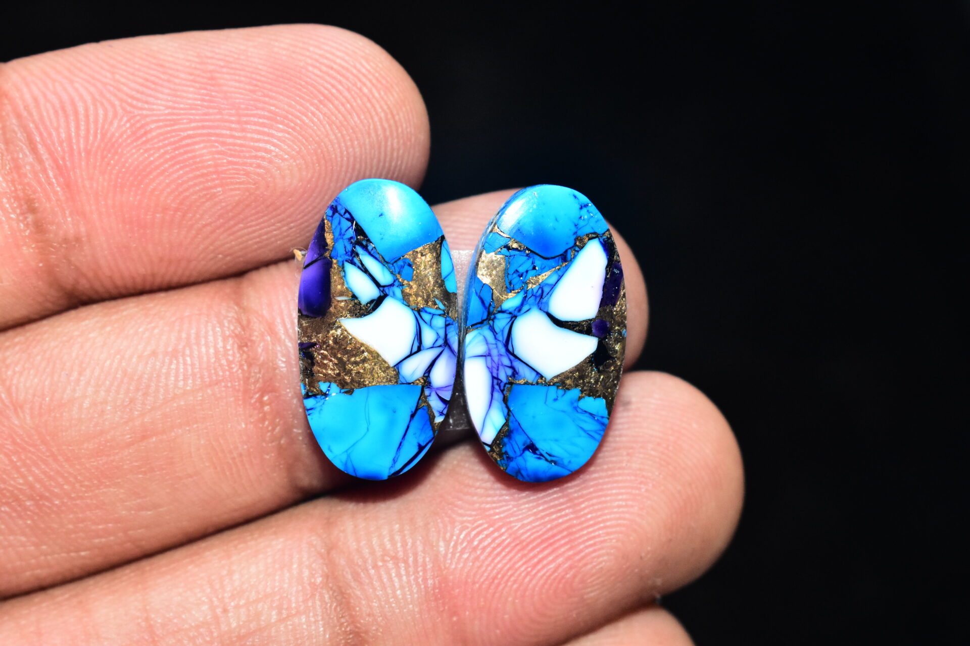 Blue Copper Turquoise Pair Cabochon / Turquoise Pair Cabochon / Oval Shape / 18.15 ct. / 22x11x4 mm. / Loose Gemstone / Q-623 - Image 3