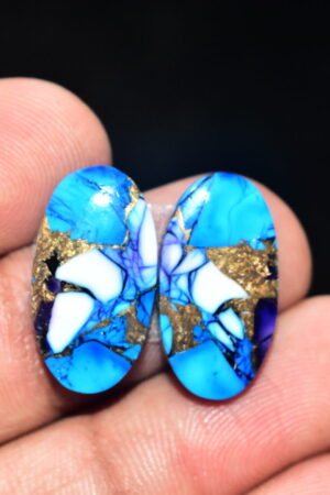 Blue Copper Turquoise Pair Cabochon / Turquoise Pair Cabochon / Oval Shape / 18.15 ct. / 22x11x4 mm. / Loose Gemstone / Q-623