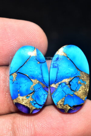 Blue Copper Turquoise Pair Cabochon / Turquoise Pair Cabochon / Oval Shape / 21.20 ct. / 22x13x3 mm. / Loose Gemstone / Q-632