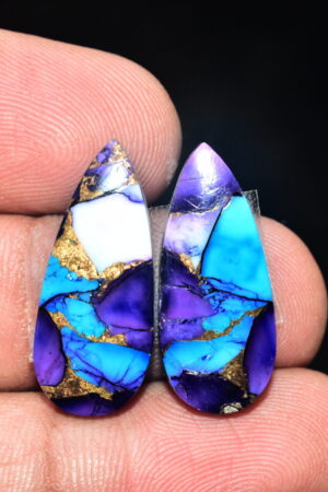 Blue Copper Turquoise Pair Cabochon / Turquoise Pair Cabochon / Pear Shape / 22.25 ct. / 25x11x4 mm. / Loose Gemstone / Q-625