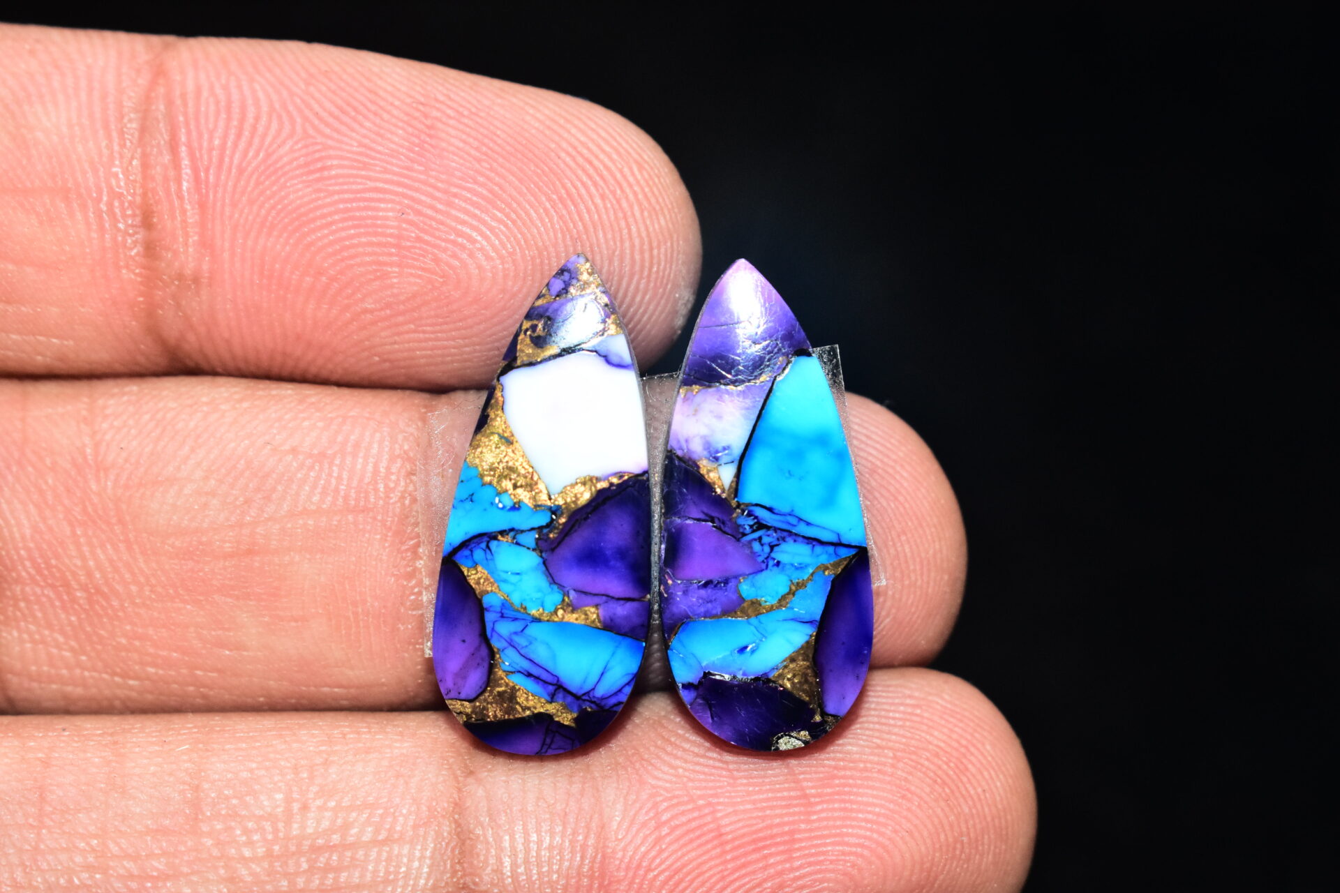 Blue Copper Turquoise Pair Cabochon / Turquoise Pair Cabochon / Pear Shape / 22.25 ct. / 25x11x4 mm. / Loose Gemstone / Q-625