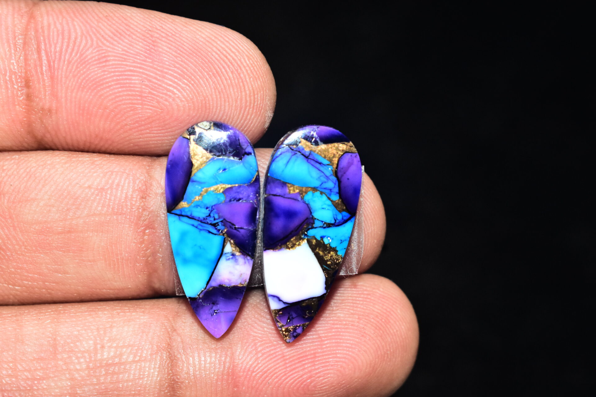 Blue Copper Turquoise Pair Cabochon / Turquoise Pair Cabochon / Pear Shape / 22.25 ct. / 25x11x4 mm. / Loose Gemstone / Q-625 - Image 5