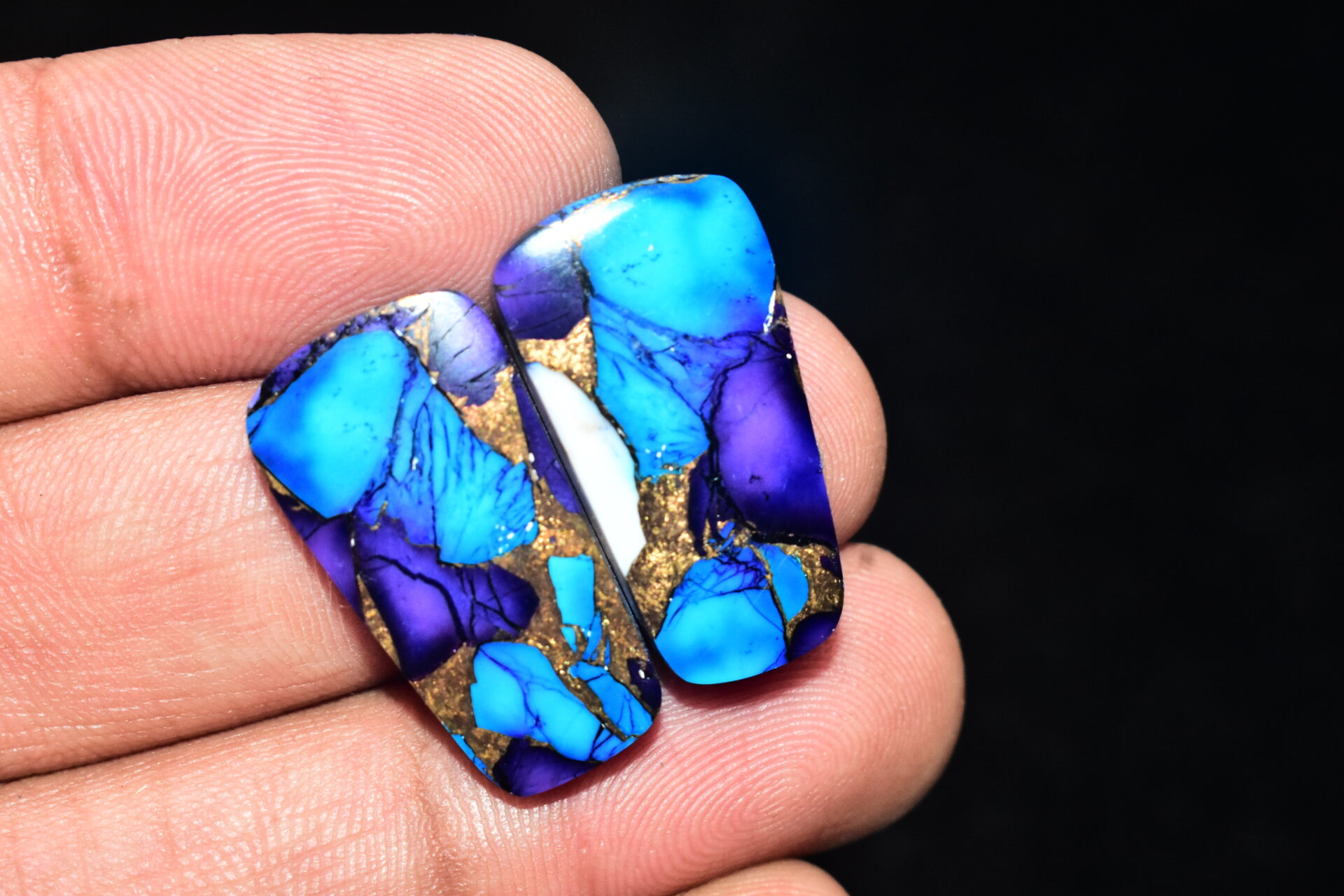 Blue Copper Turquoise Pair Cabochon / Turquoise Pair Cabochon / Freeform Shape / 29.95 ct. / 25x14x4 mm. / Loose Gemstone / Q-636 - Image 3