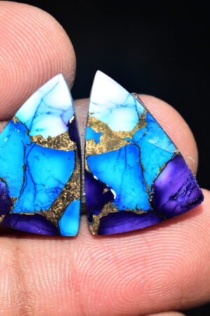 Blue Copper Turquoise Pair Cabochon / Turquoise Pair Cabochon / Freeform Shape / 18.95 ct. / 21x15x4 mm. / Loose Gemstone / Q-612