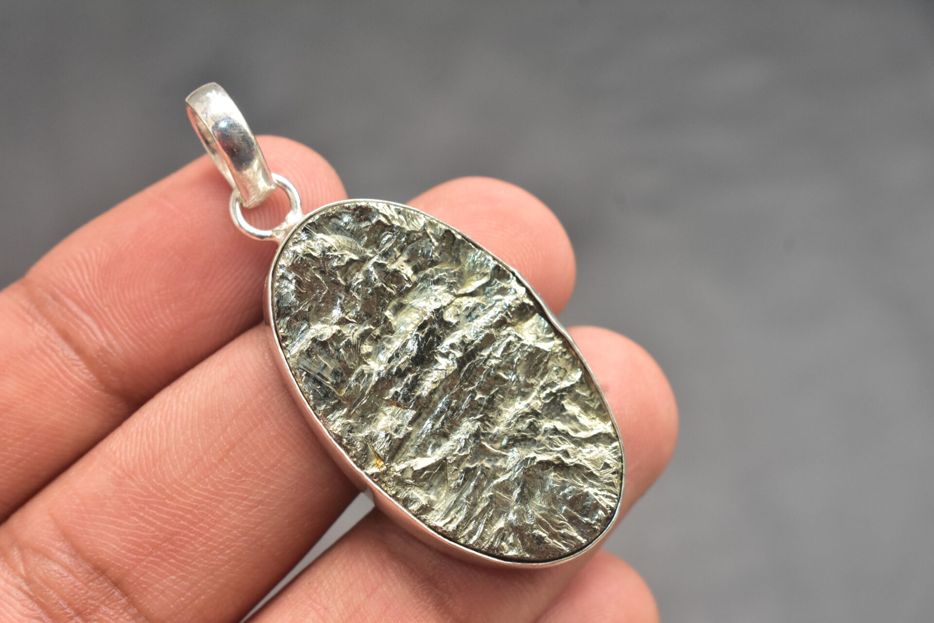 Pyrite Cabochon / Plated Silver Pendant / For Jewelry / Oval Shape / Loose Gemstone Jewelrys A-258 - Image 3