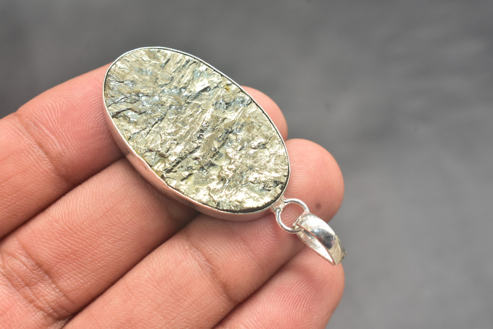 Pyrite Cabochon / Plated Silver Pendant / For Jewelry / Oval Shape / Loose Gemstone Jewelrys A-258 - Image 4