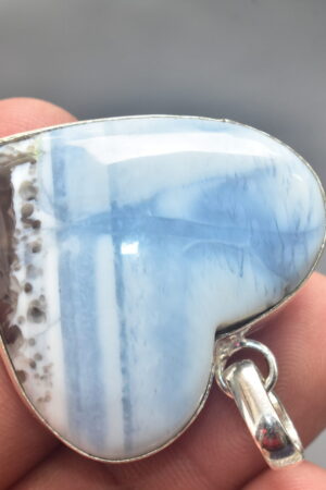 Blue Opal Cabochon / Plated Silver Pendant / For Jewelry / Heart Shape / Loose Gemstone Jewelrys A-256