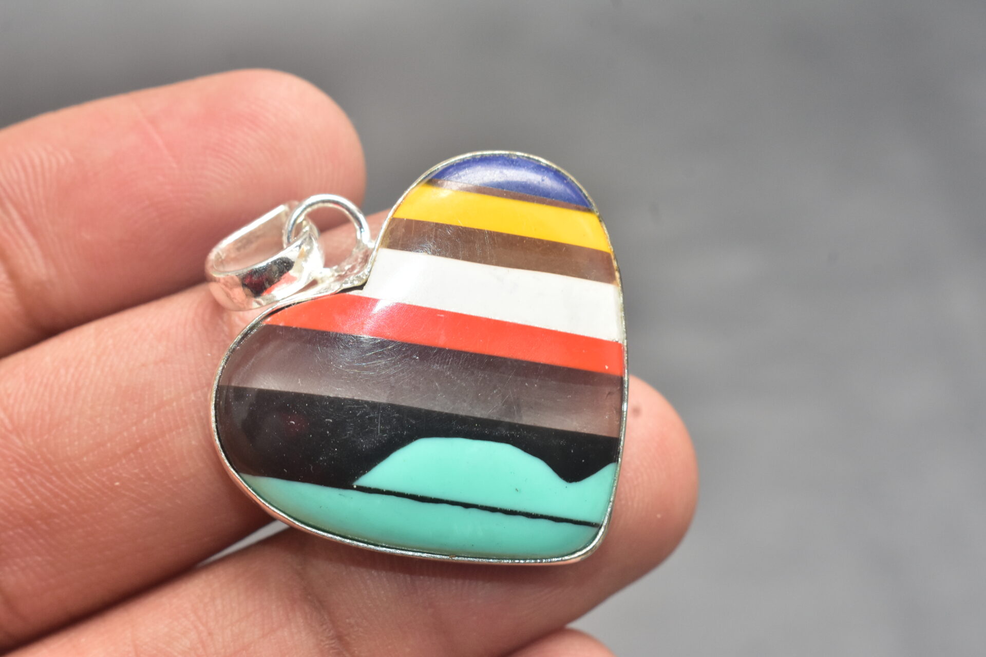 Surfite Cabochon / Plated Silver Pendant / For Jewelry / Heart Shape / Loose Gemstone Jewelrys A-266 - Image 3