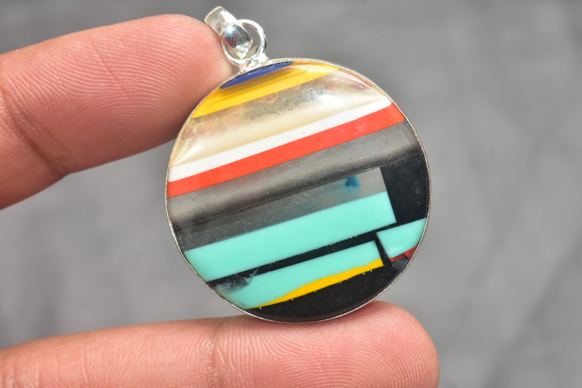 Surfite Cabochon / Plated Silver Pendant / For Jewelry / Round Shape / Loose Gemstone Jewelrys A-267 - Image 2