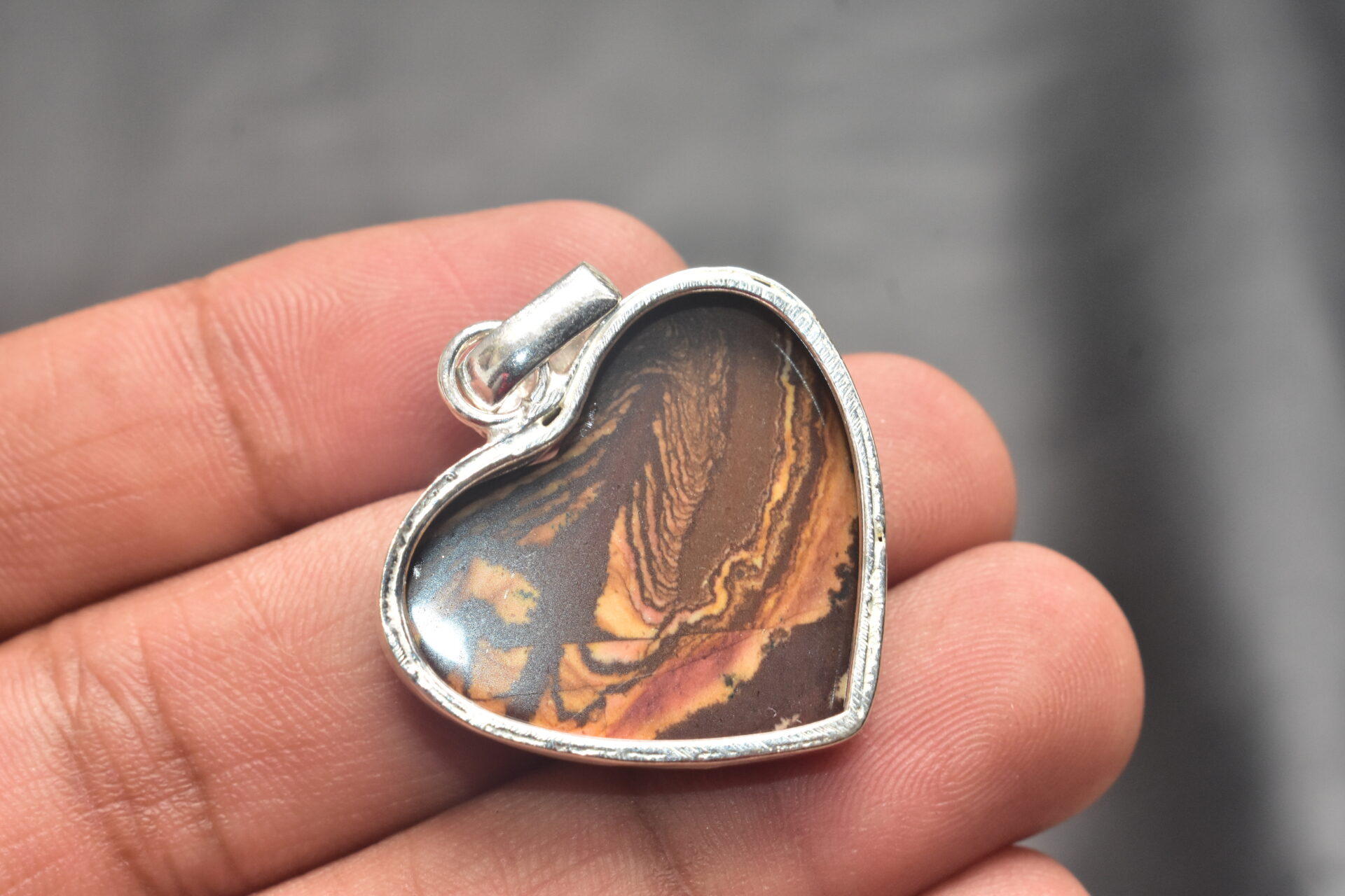 Outback Jasper Cabochon / Plated Silver Pendant / For Jewelry / Heart Shape / Loose Gemstone Jewelrys A-289 - Image 6