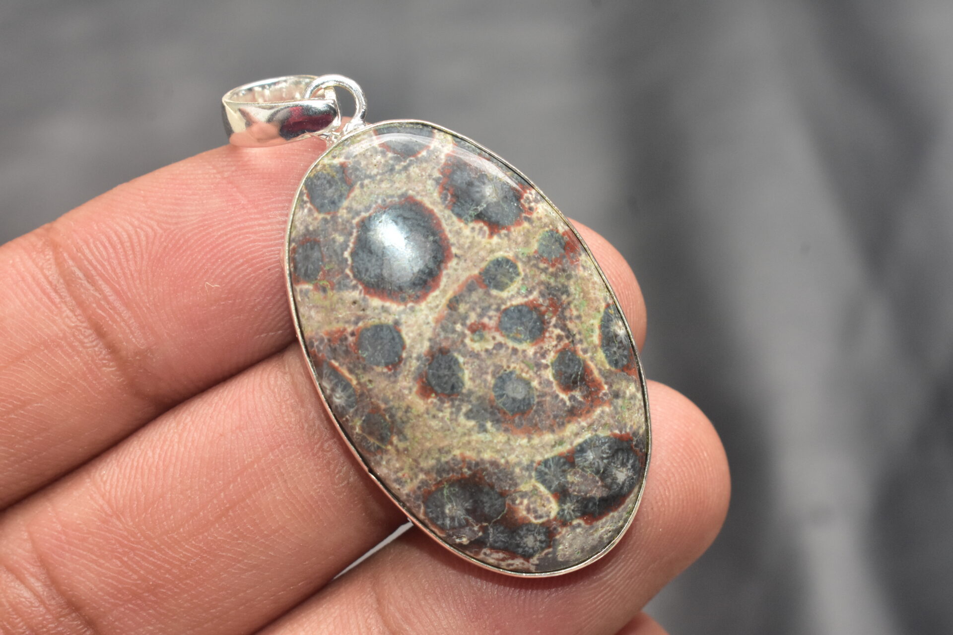 Viper Skin Jasper Cabochon / Plated Silver Pendant / For Jewelry / Oval Shape / Loose Gemstone Jewelrys A-258
