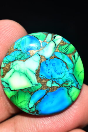 Green Copper Turquoise Cabochon / Copper Turquoise Gemstone / Round Shape / 37.45 ct. / 28x5 mm. / Loose Gemstone / Q-602