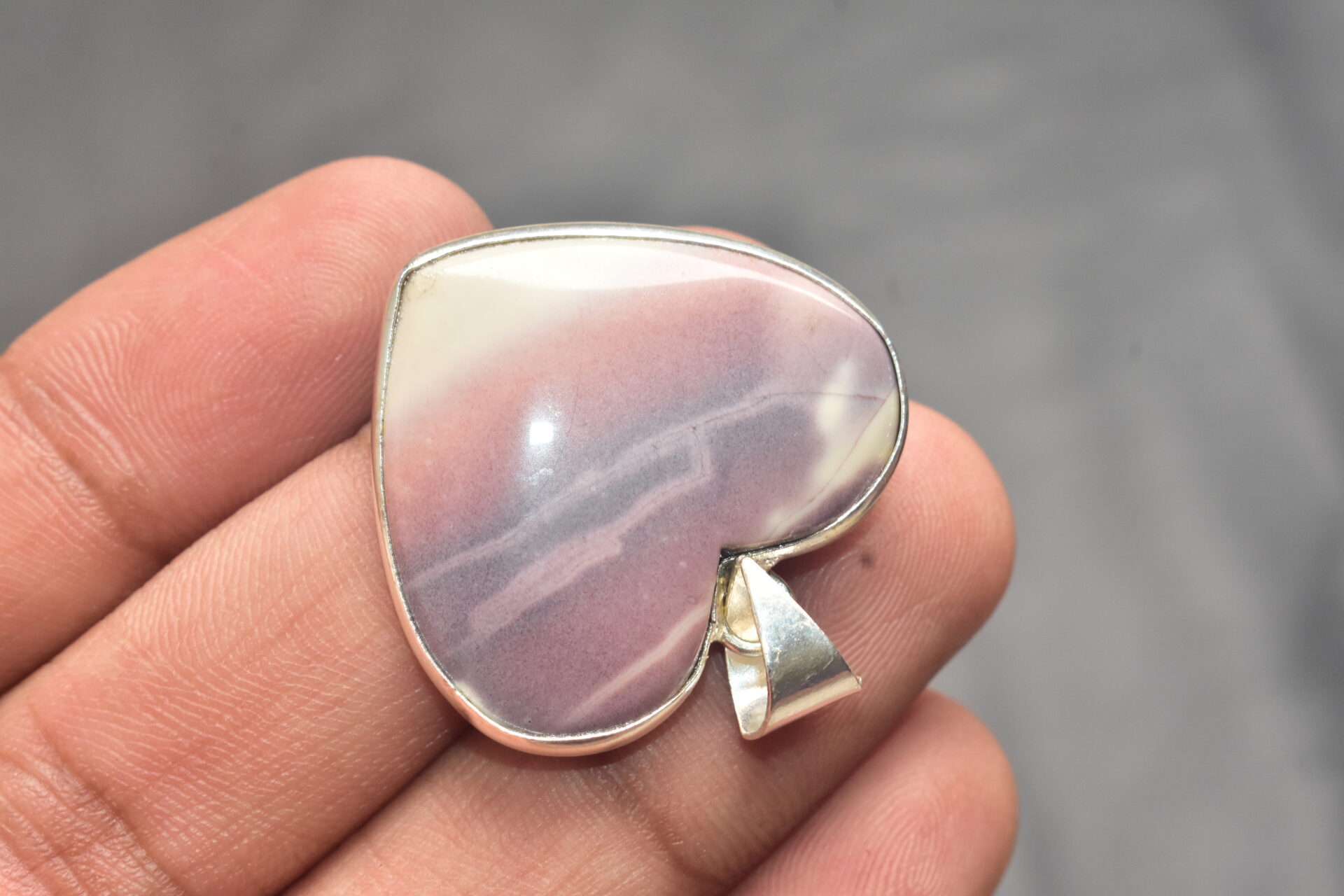 Porcelain Jasper Cabochon / Plated Silver Pendant / For Jewelry / Heart Shape / Loose Gemstone Jewelrys A-270 - Image 3