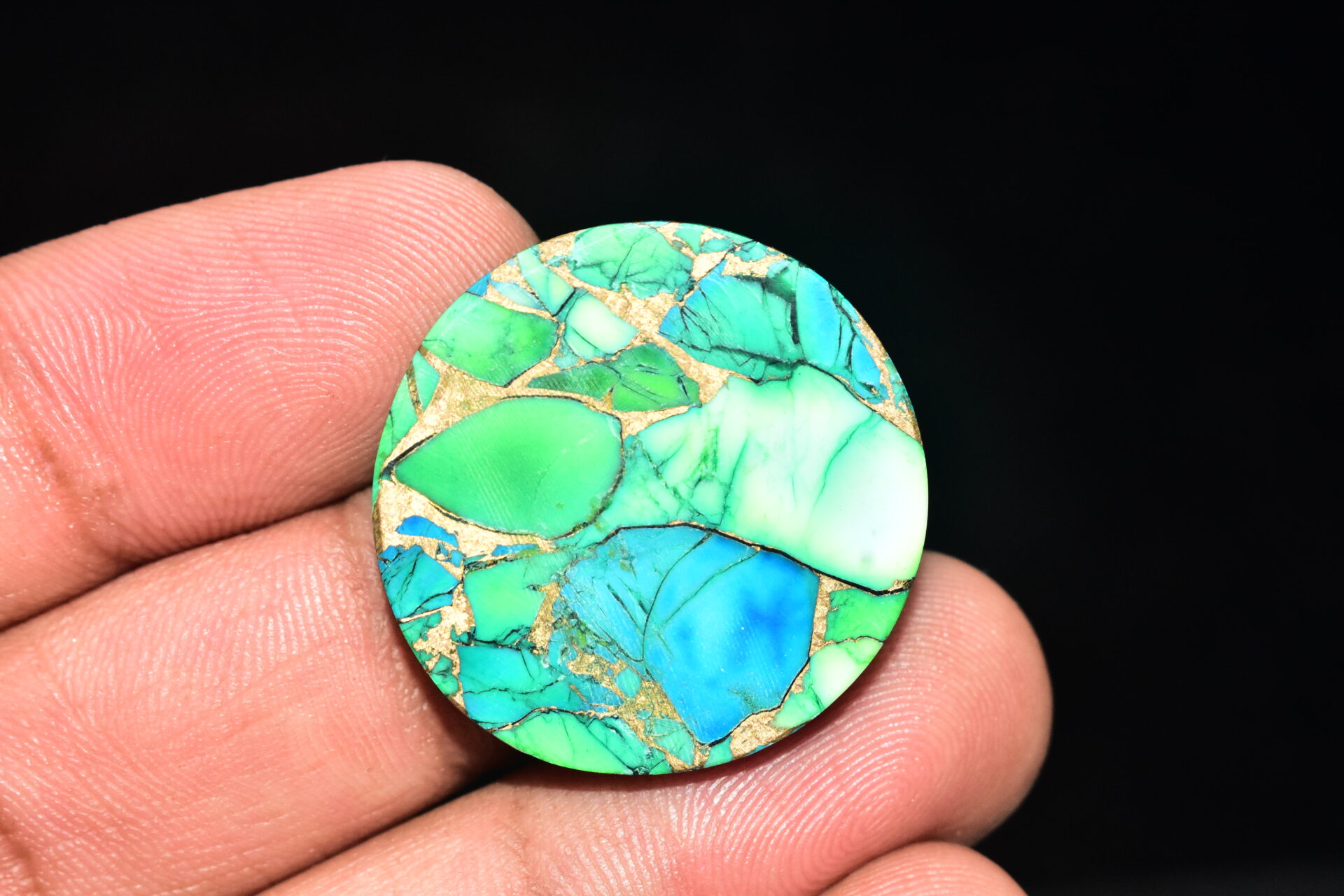 Green Copper Turquoise Cabochon / Copper Turquoise Gemstone / Round Shape / 37.45 ct. / 28x5 mm. / Loose Gemstone / Q-602 - Image 2
