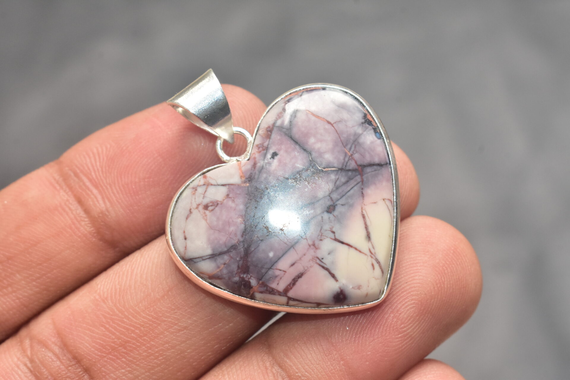 Porcelain Jasper Cabochon / Plated Silver Pendant / For Jewelry / Heart Shape / Loose Gemstone Jewelrys A-281