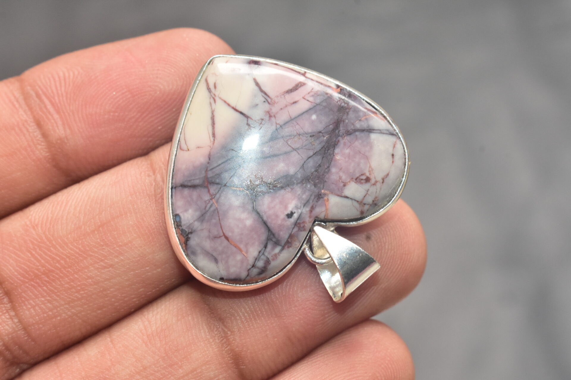 Porcelain Jasper Cabochon / Plated Silver Pendant / For Jewelry / Heart Shape / Loose Gemstone Jewelrys A-281 - Image 3