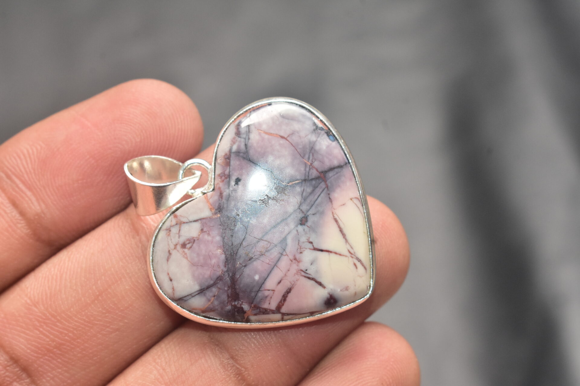 Porcelain Jasper Cabochon / Plated Silver Pendant / For Jewelry / Heart Shape / Loose Gemstone Jewelrys A-281 - Image 4