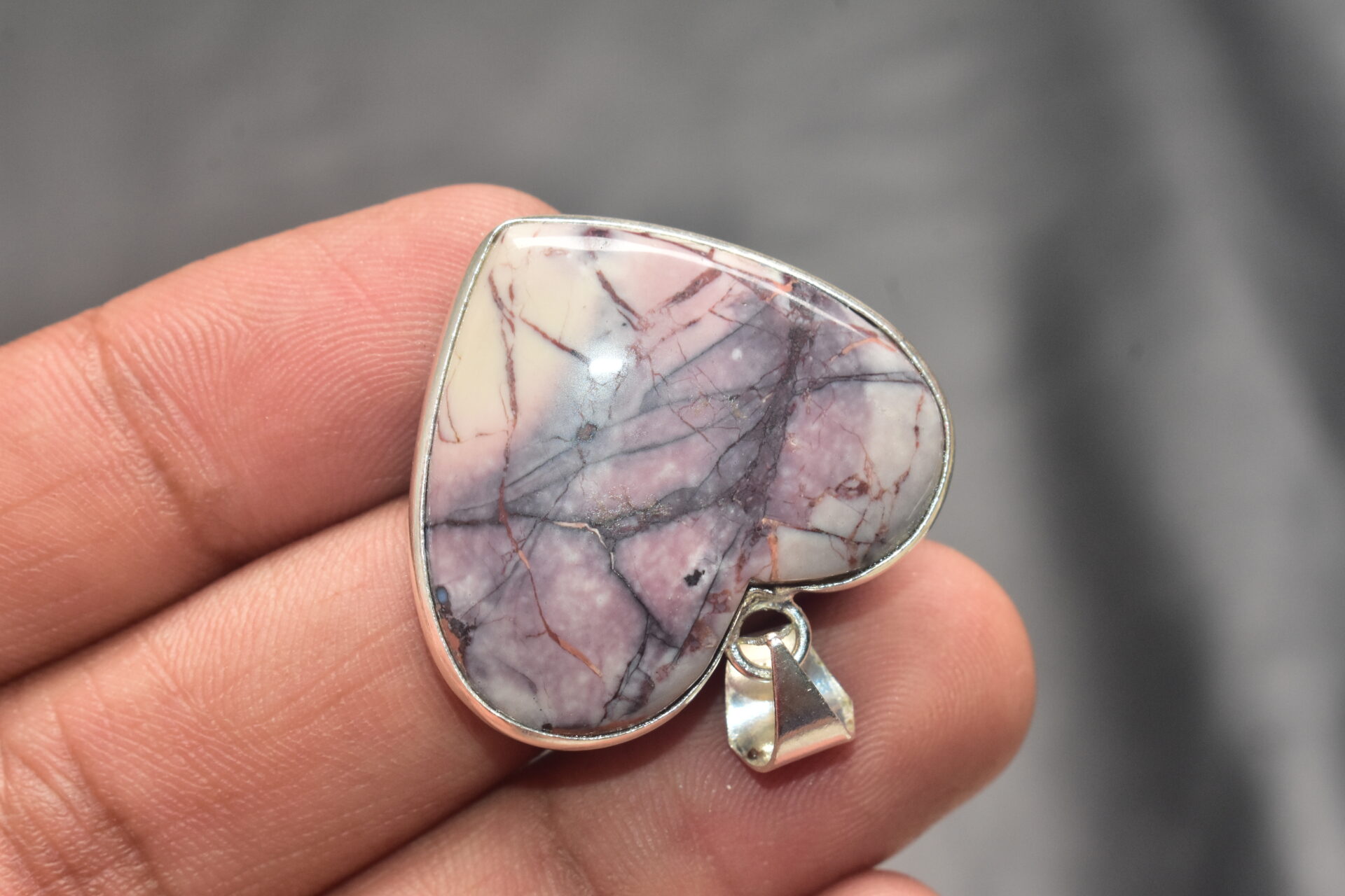 Porcelain Jasper Cabochon / Plated Silver Pendant / For Jewelry / Heart Shape / Loose Gemstone Jewelrys A-281 - Image 5