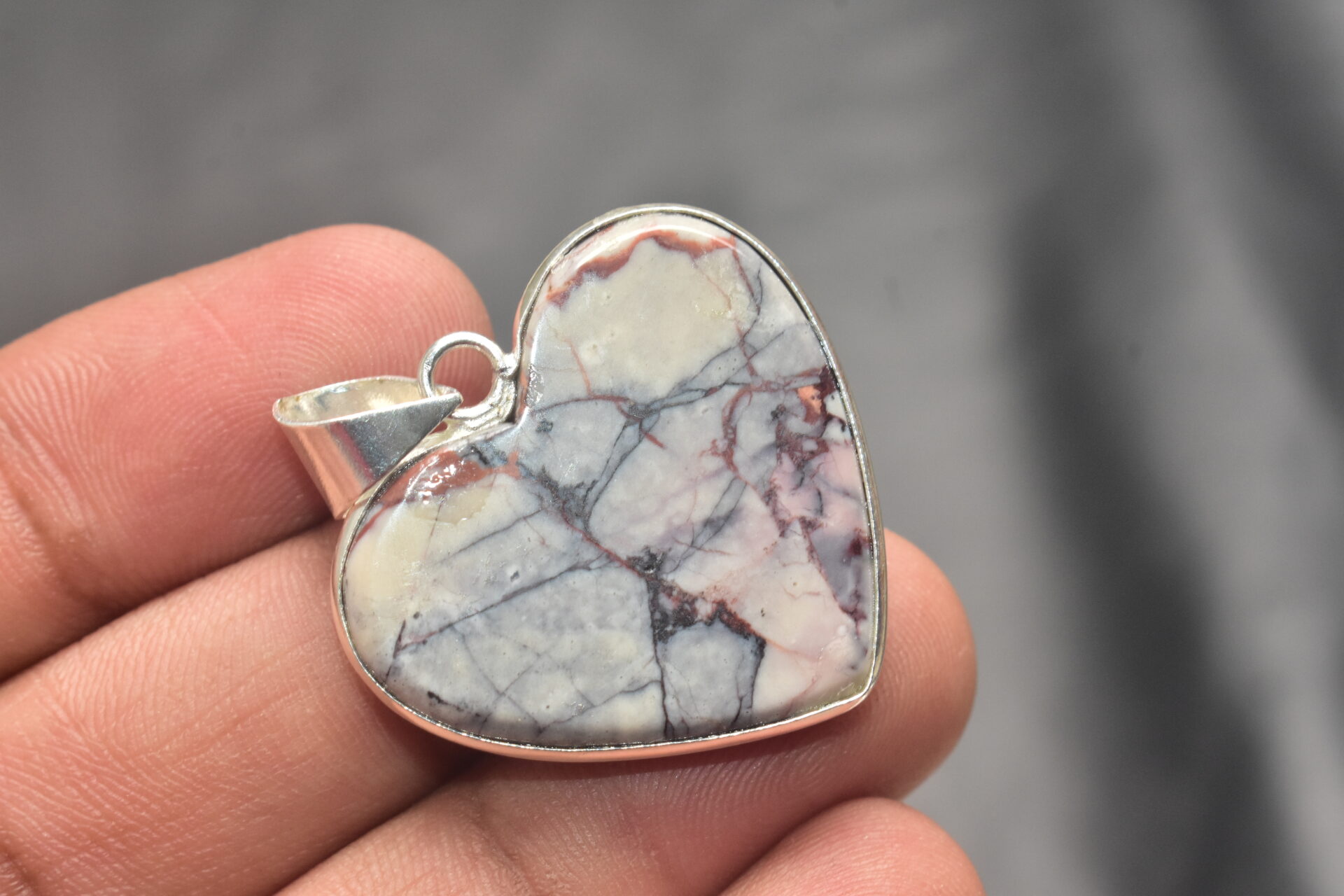 Porcelain Jasper Cabochon / Plated Silver Pendant / For Jewelry / Heart Shape / Loose Gemstone Jewelrys A-281 - Image 6