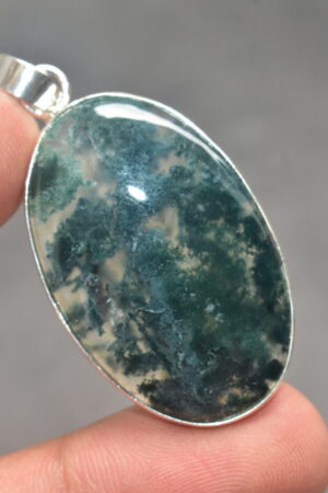 Moss Agate Cabochon / Plated Silver Pendant / For Jewelry / Oval Shape / Loose Gemstone Jewelrys A-284