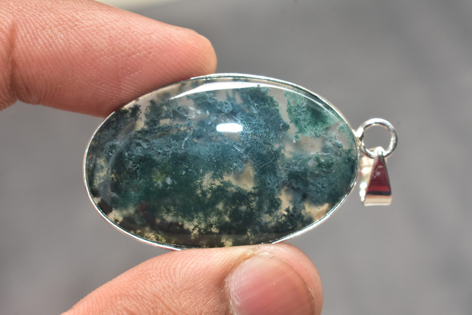 Moss Agate Cabochon / Plated Silver Pendant / For Jewelry / Oval Shape / Loose Gemstone Jewelrys A-284 - Image 3