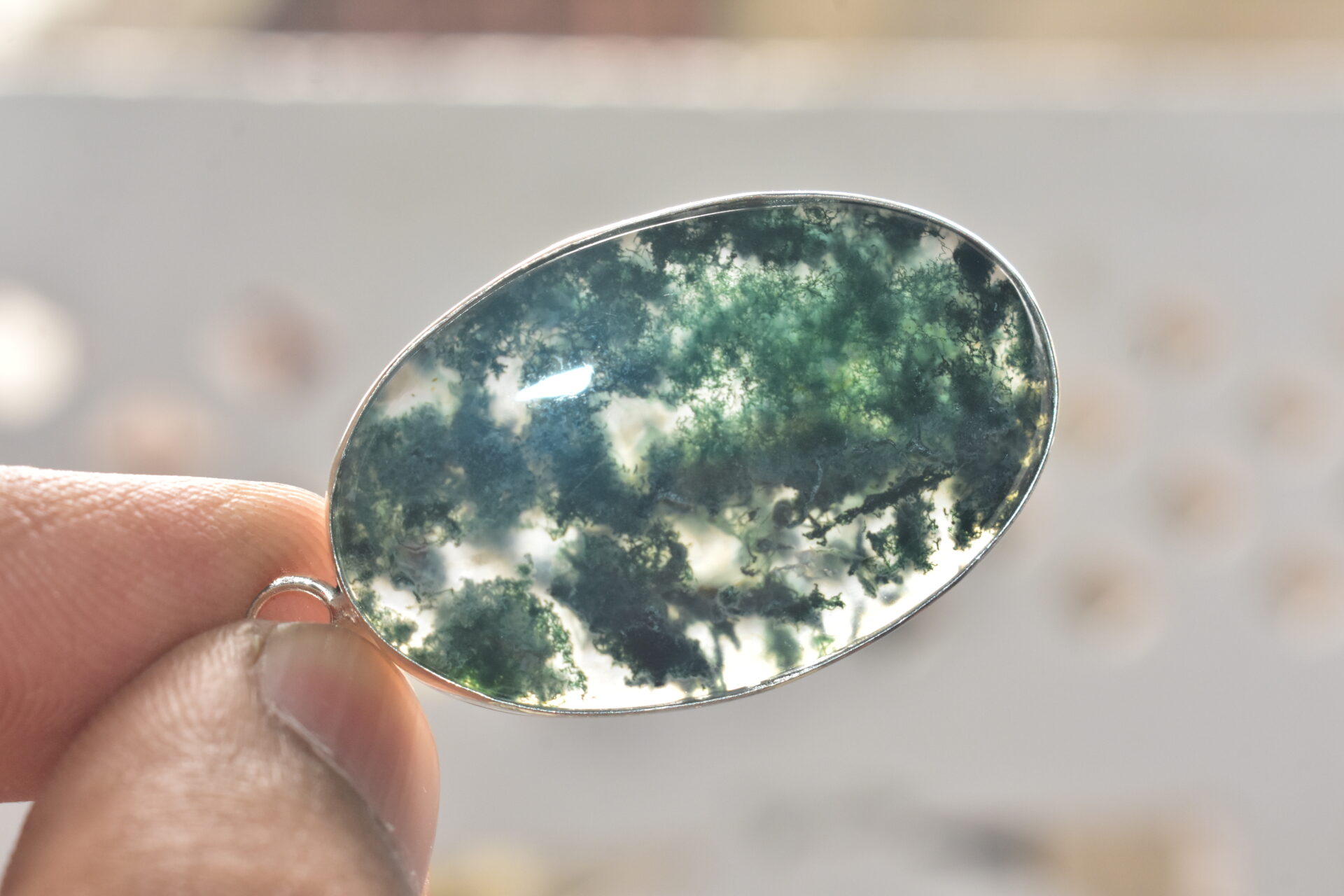 Moss Agate Cabochon / Plated Silver Pendant / For Jewelry / Oval Shape / Loose Gemstone Jewelrys A-284 - Image 4