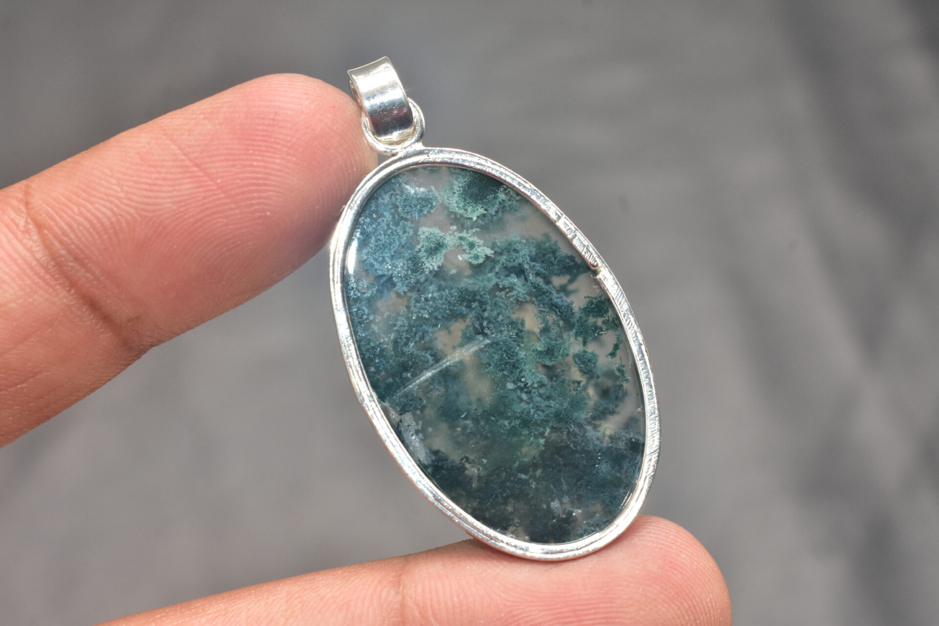 Moss Agate Cabochon / Plated Silver Pendant / For Jewelry / Oval Shape / Loose Gemstone Jewelrys A-284 - Image 5