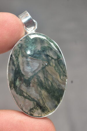 Moss Agate Cabochon / Stamped 925 Plated Silver Pendant / For Jewelry / Oval Shape / Loose Gemstone Jewelrys A-267