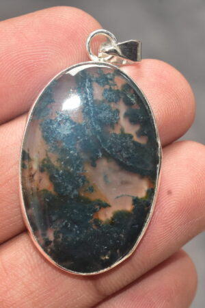 Moss Agate Cabochon / Plated Silver Pendant / For Jewelry / Oval Shape / Loose Gemstone Jewelrys A-277