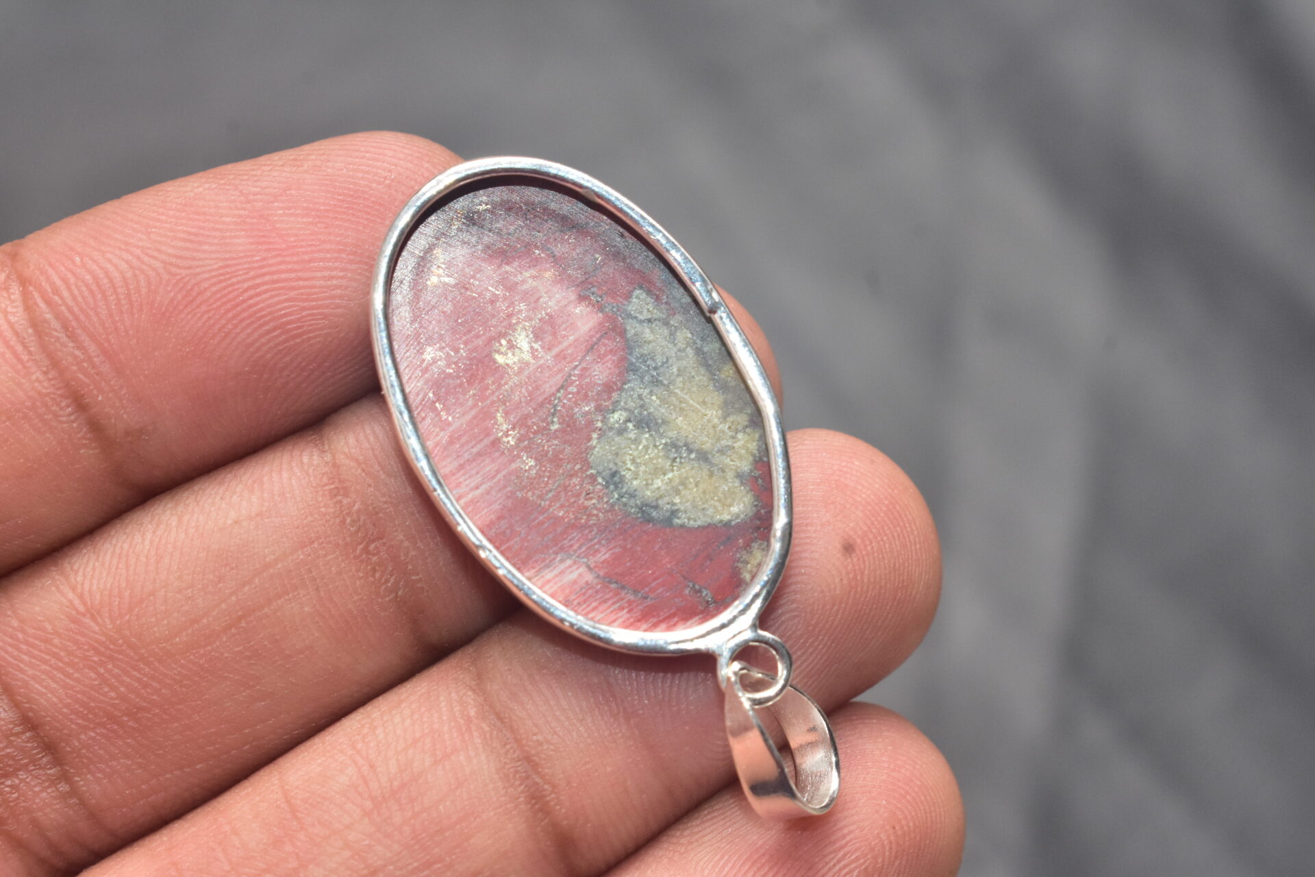 Red Jasper Cabochon / Plated Silver Pendant / For Jewelry / Oval Shape / Loose Gemstone Jewelrys A-272 - Image 6