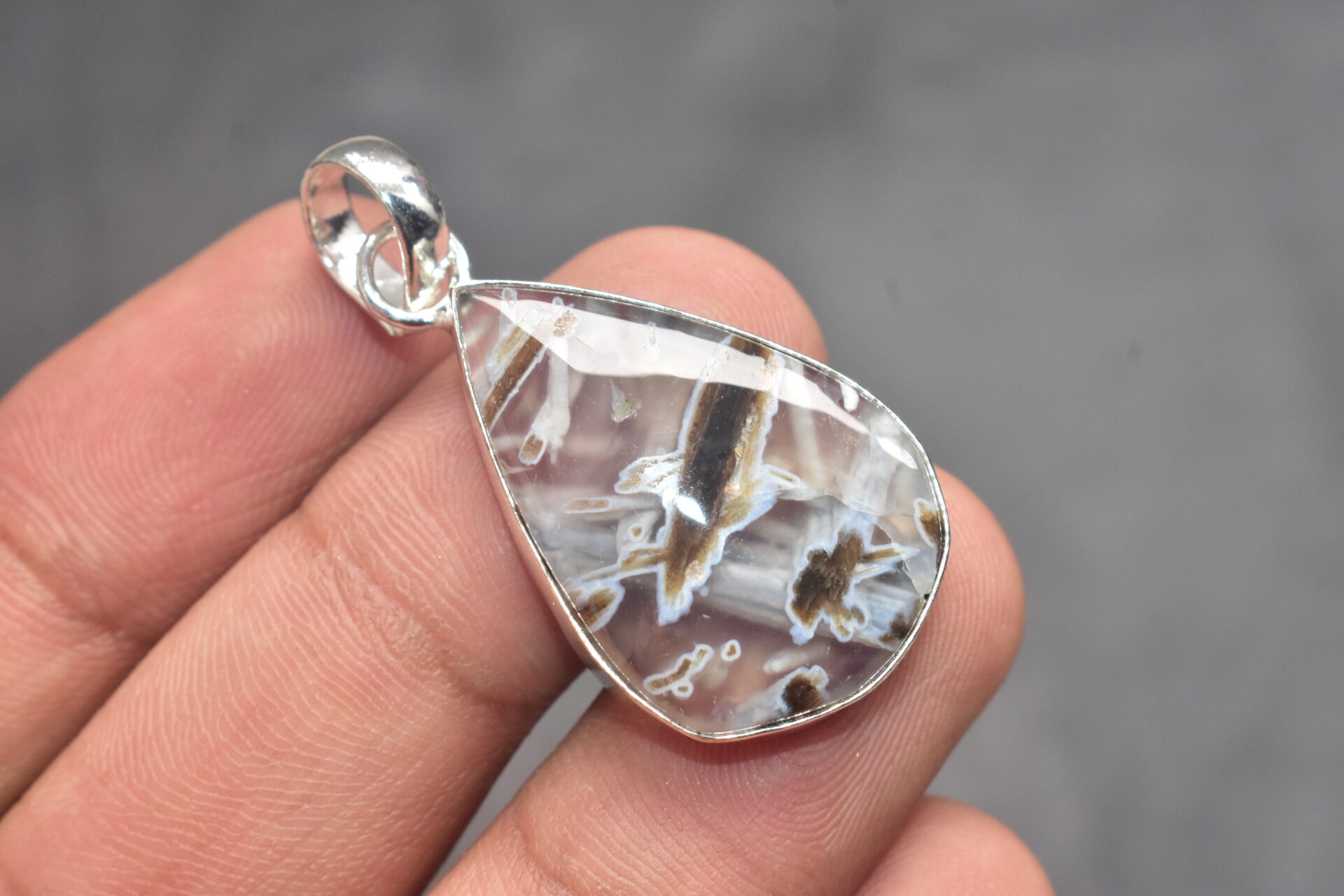 Stick Agate Cabochon / Plated Silver Pendant / For Jewelry / Pear Shape / Loose Gemstone Jewelrys A-269 - Image 4