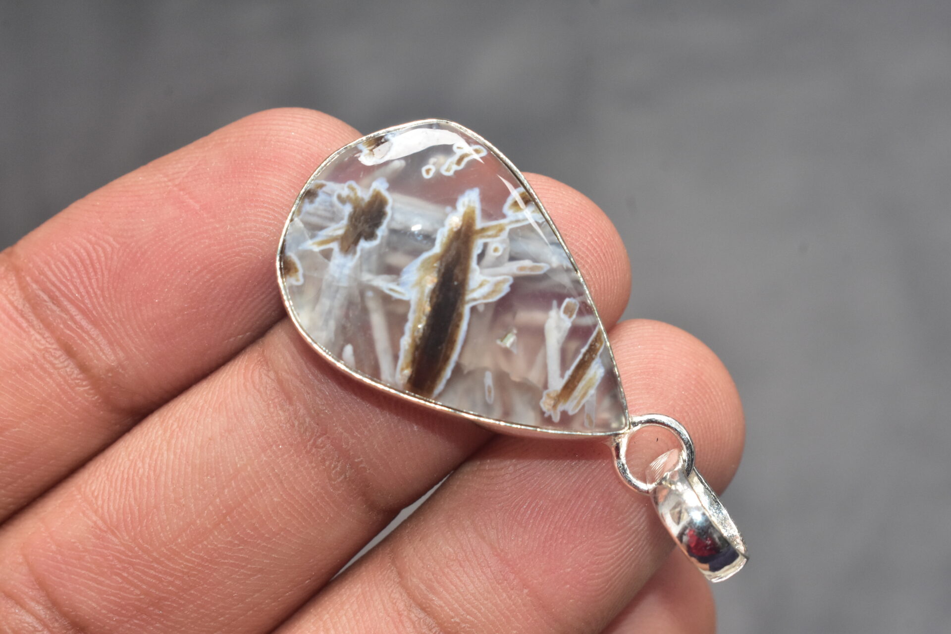 Stick Agate Cabochon / Plated Silver Pendant / For Jewelry / Pear Shape / Loose Gemstone Jewelrys A-269 - Image 5