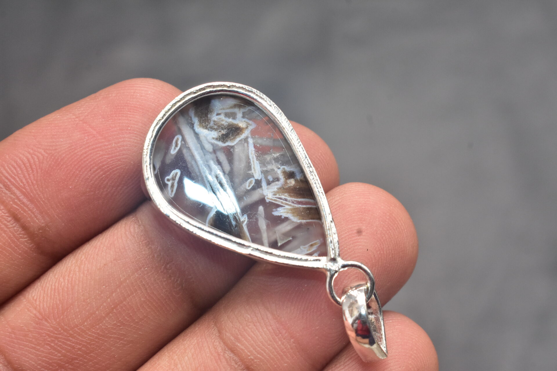 Stick Agate Cabochon / Plated Silver Pendant / For Jewelry / Pear Shape / Loose Gemstone Jewelrys A-269 - Image 6