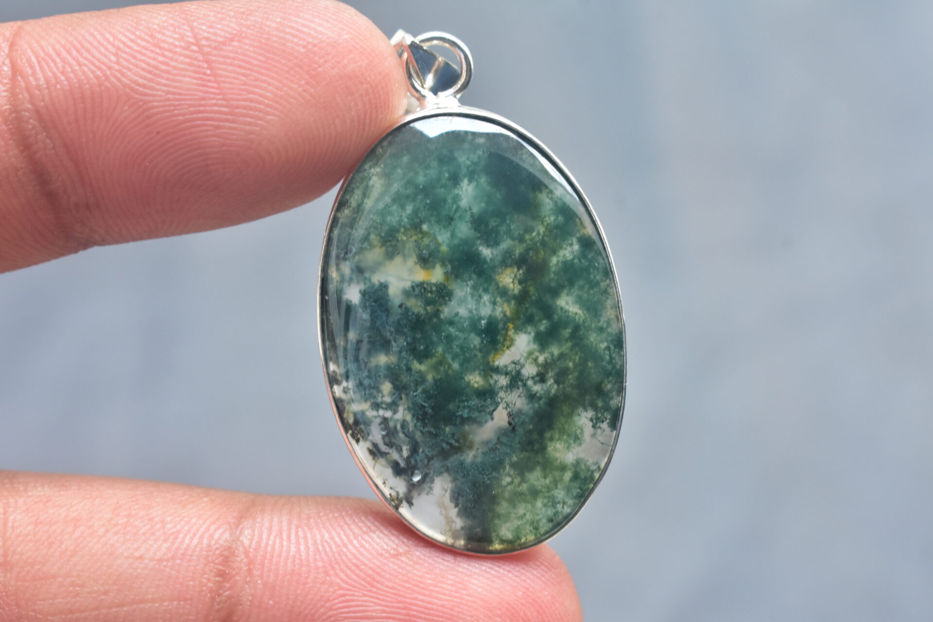 Moss Agate Cabochon / Sterling Silver Pendant / For Jewelry / Oval Shape / Loose Gemstone Jewelry A-253