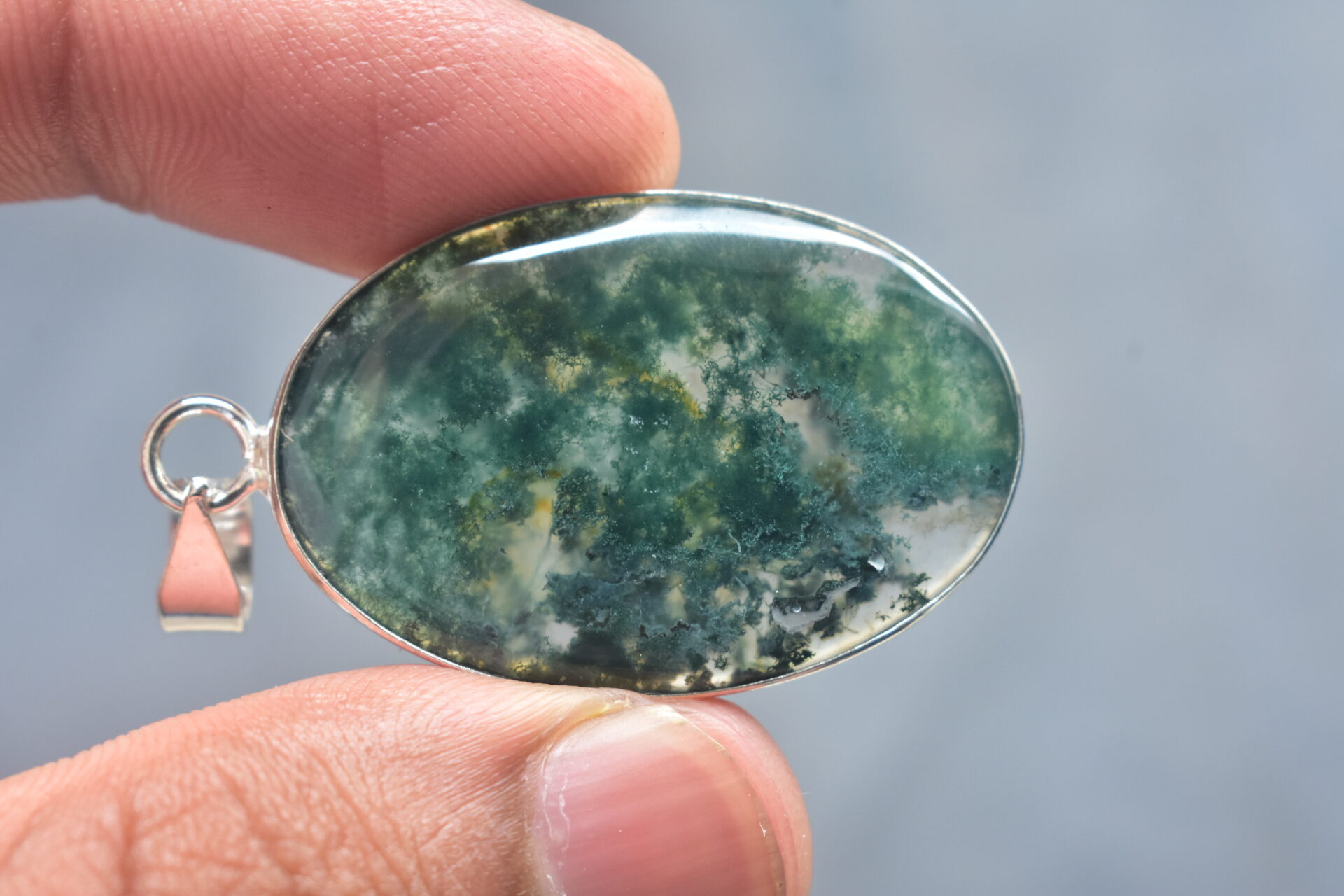 Moss Agate Cabochon / Sterling Silver Pendant / For Jewelry / Oval Shape / Loose Gemstone Jewelry A-253 - Image 4