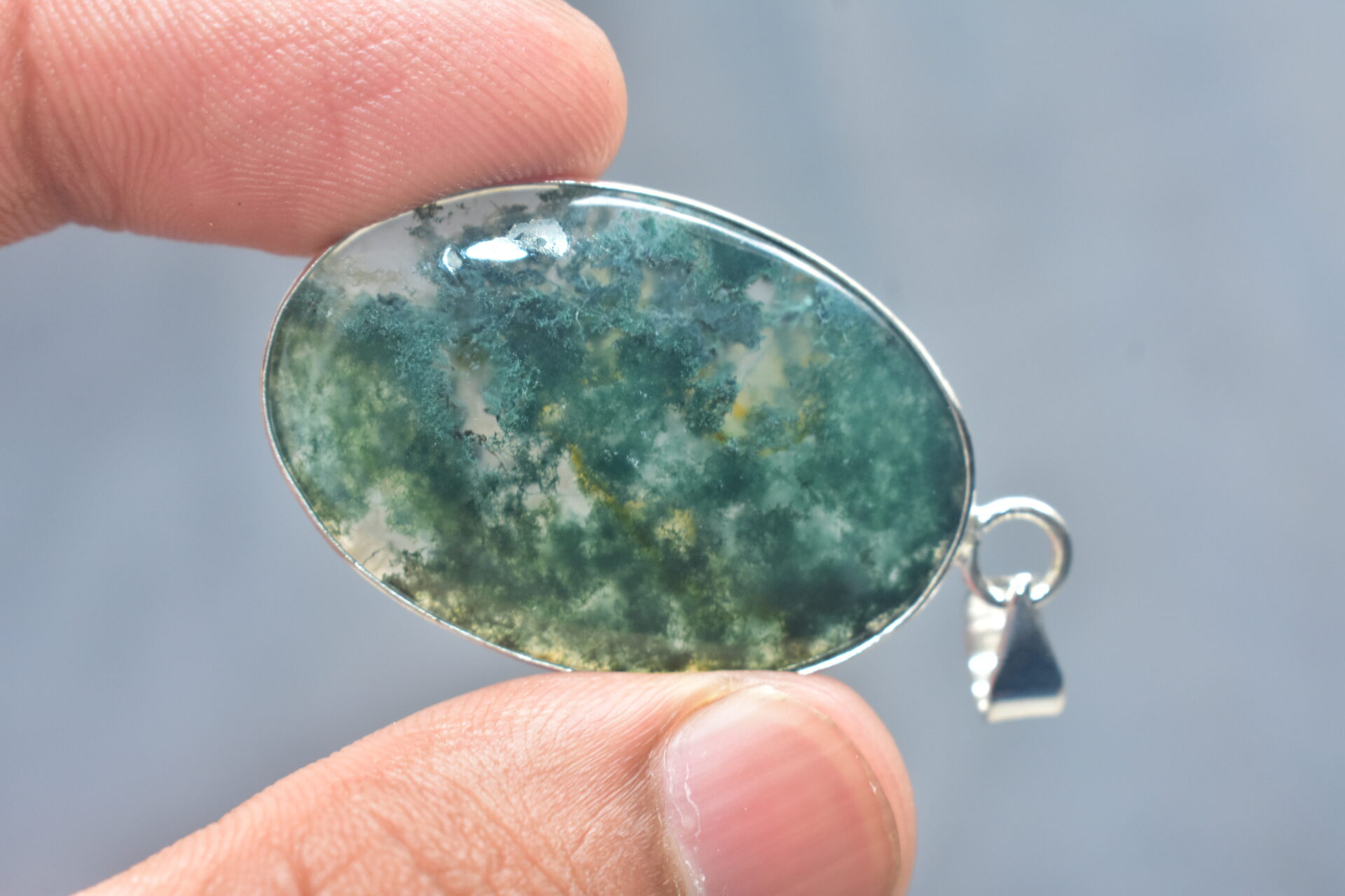 Moss Agate Cabochon / Sterling Silver Pendant / For Jewelry / Oval Shape / Loose Gemstone Jewelry A-253 - Image 3